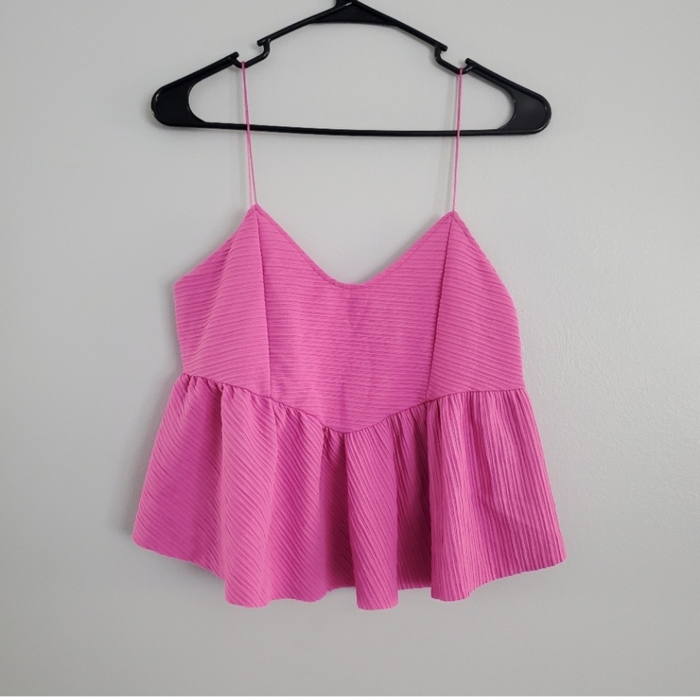 Zara | Pink Spaghetti Strap Babydoll Peplum Tank
